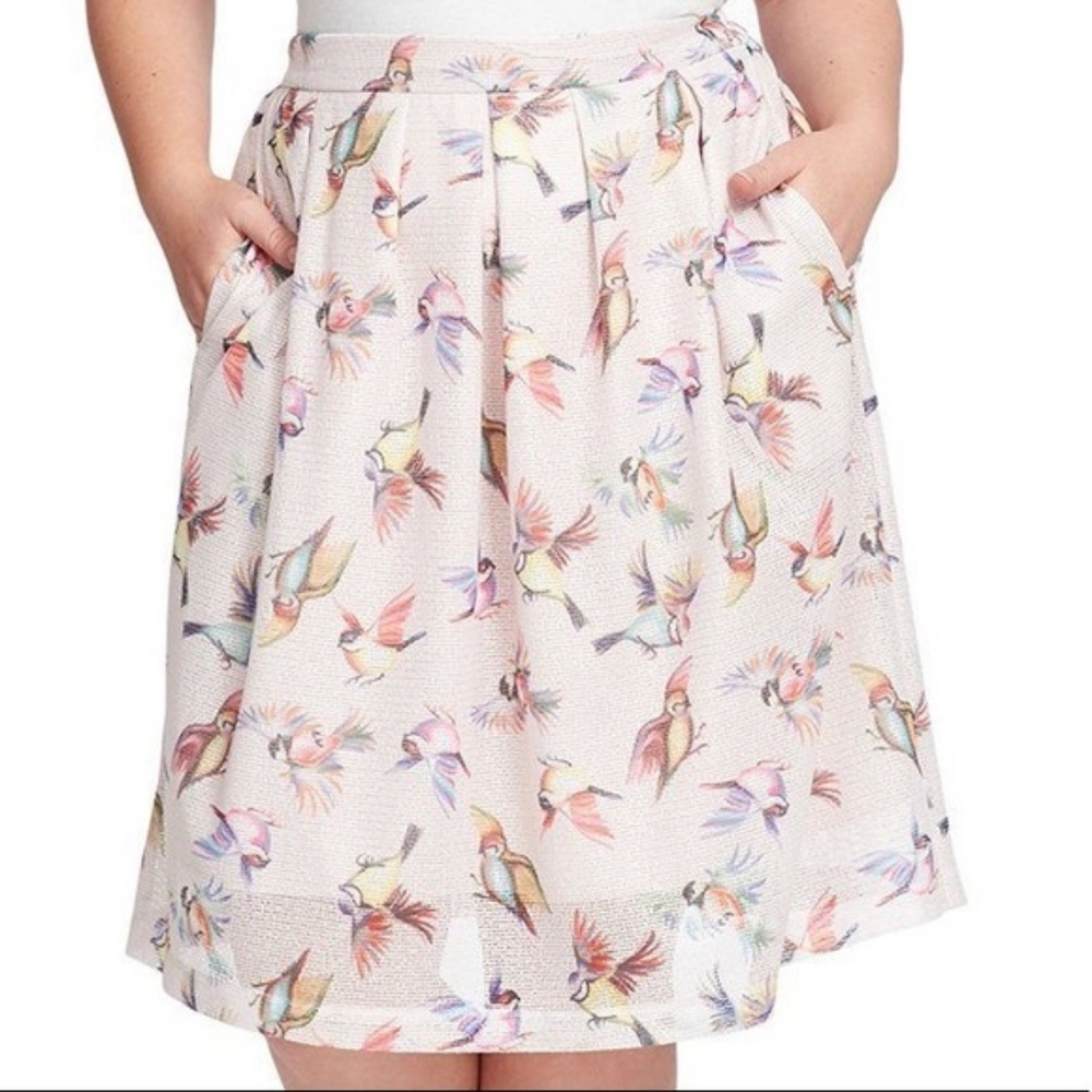 Anthropologie Hutch Pink Midi Skirt - Pastel Birds - With Pockets!